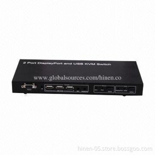 2 Ports DisplayPort and USB KVM Switch, Supports MIC and Earphone Function for Audio Equipment